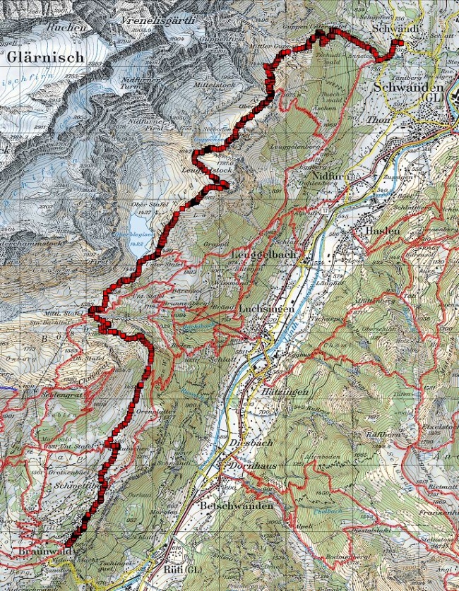 Karte Braunwald-Schwändi