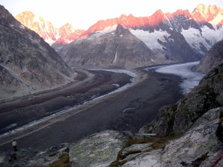 Sonnenaufgang, Blick auf die Gletscher